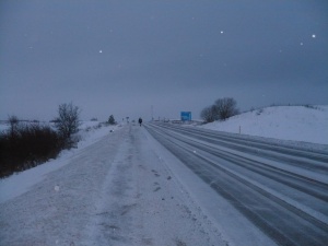 Piligrimas ankstų žiemos rytą
